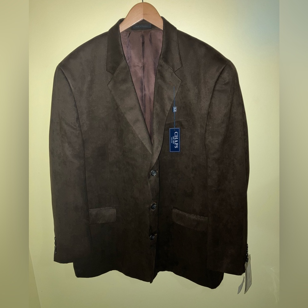 Chaps NEW Ralph Lauren Men’s blazer jacket faux suede rich brown size 50 L XXL